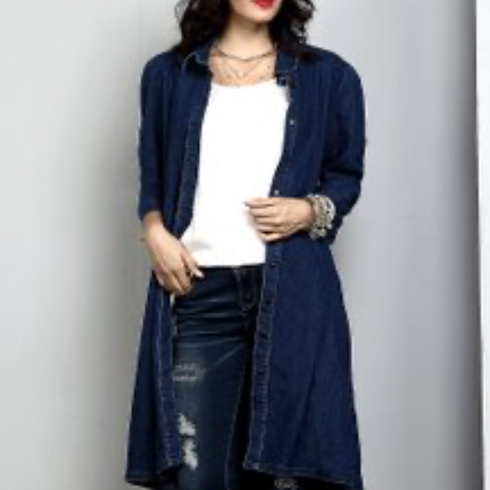 Indigo Chambray Collared Button-Down Jacket